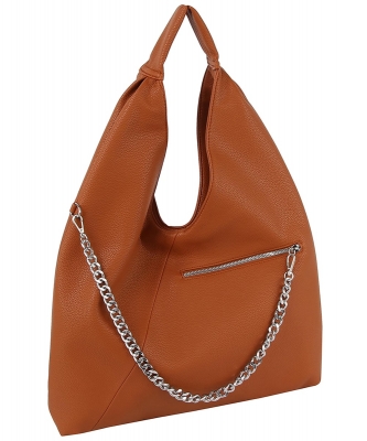 Chain Link Shoulder Bag Hobo CHU020 BROWN
